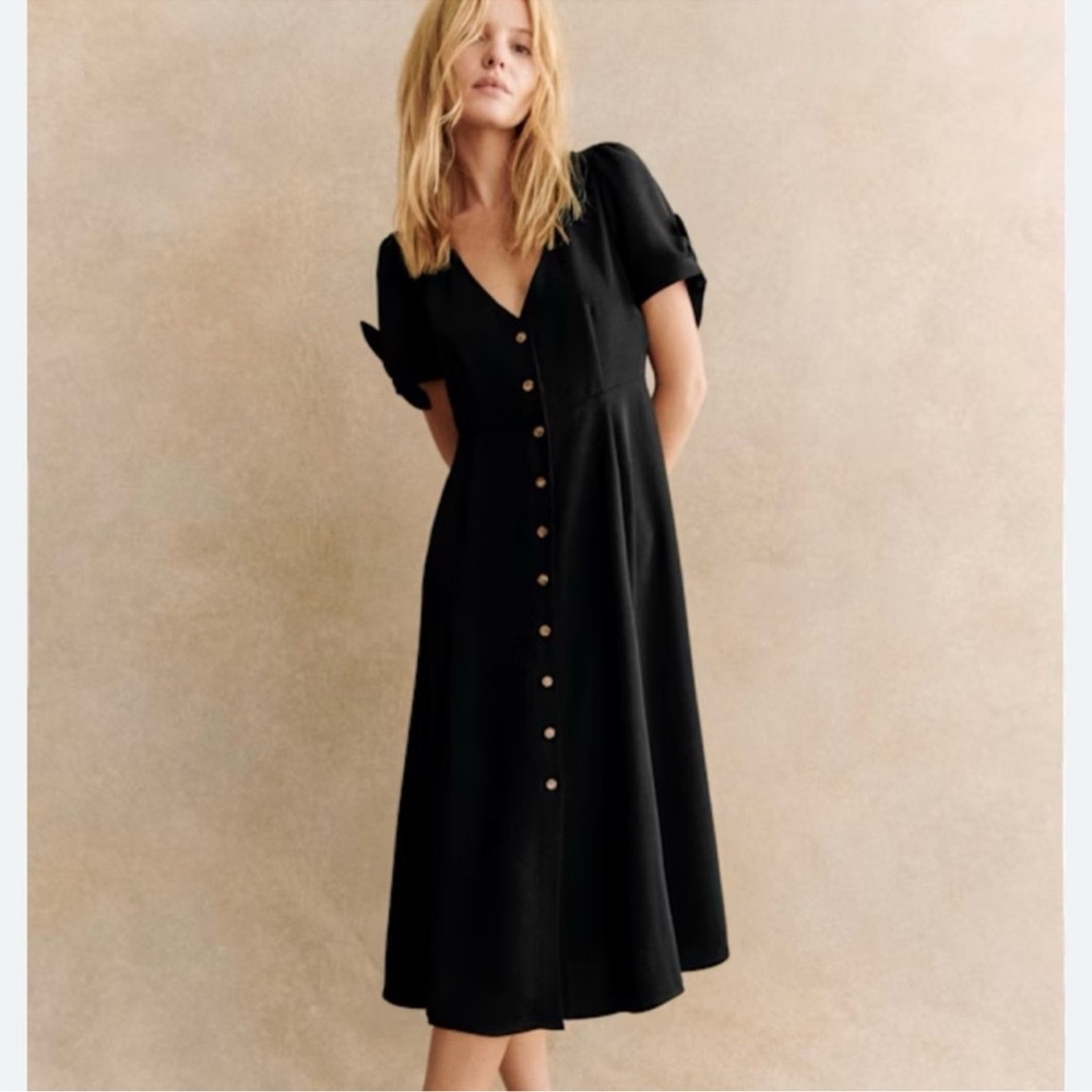 Sezane Black Vic button up dress size 36